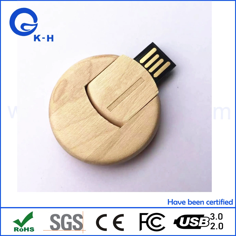 Best Gift Round Wooden USB Flash Memory Storage Engraving Logo 16GB 32GB