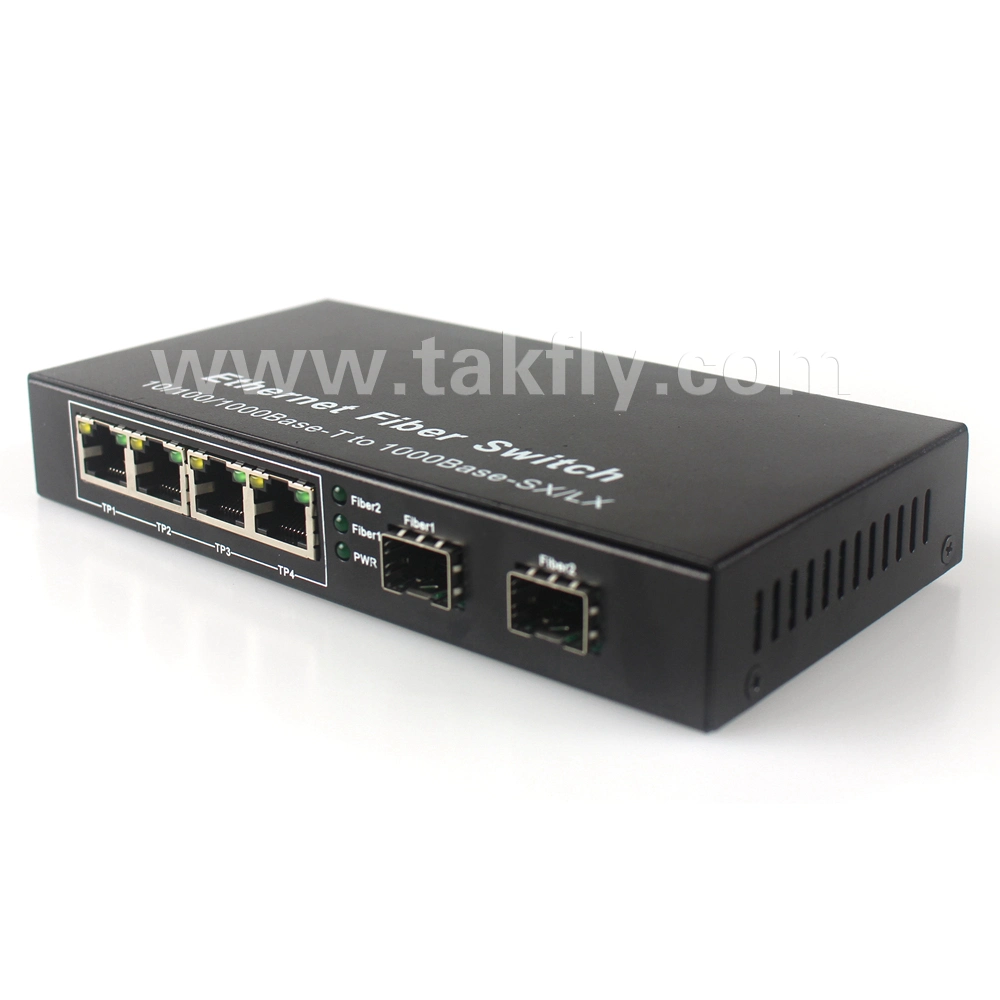 1000Mbps 4 Ports + 2 Fiber Ports Optical Fiber Switch