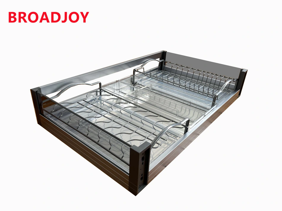 Kitchen Tempered Glass & Aluminium Storage Three Side Sliding out Rack Kitchen Pull out Basket