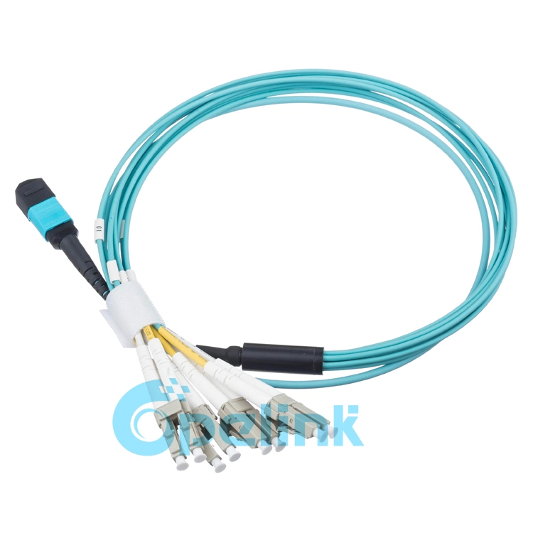 MTP/MPO-LC Om3 Round Cable Fanout 0.9mm Optical Fiber Patch Cord for Fiber Optic Connectorized Components