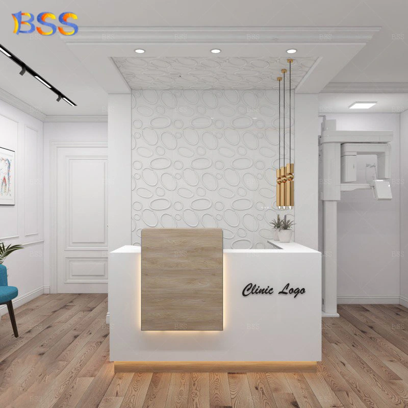 Fashion Dental Clinic Furniture Front Counter 2 Seats Custom Logo Marble Stone Front Counter for Dental Clinic