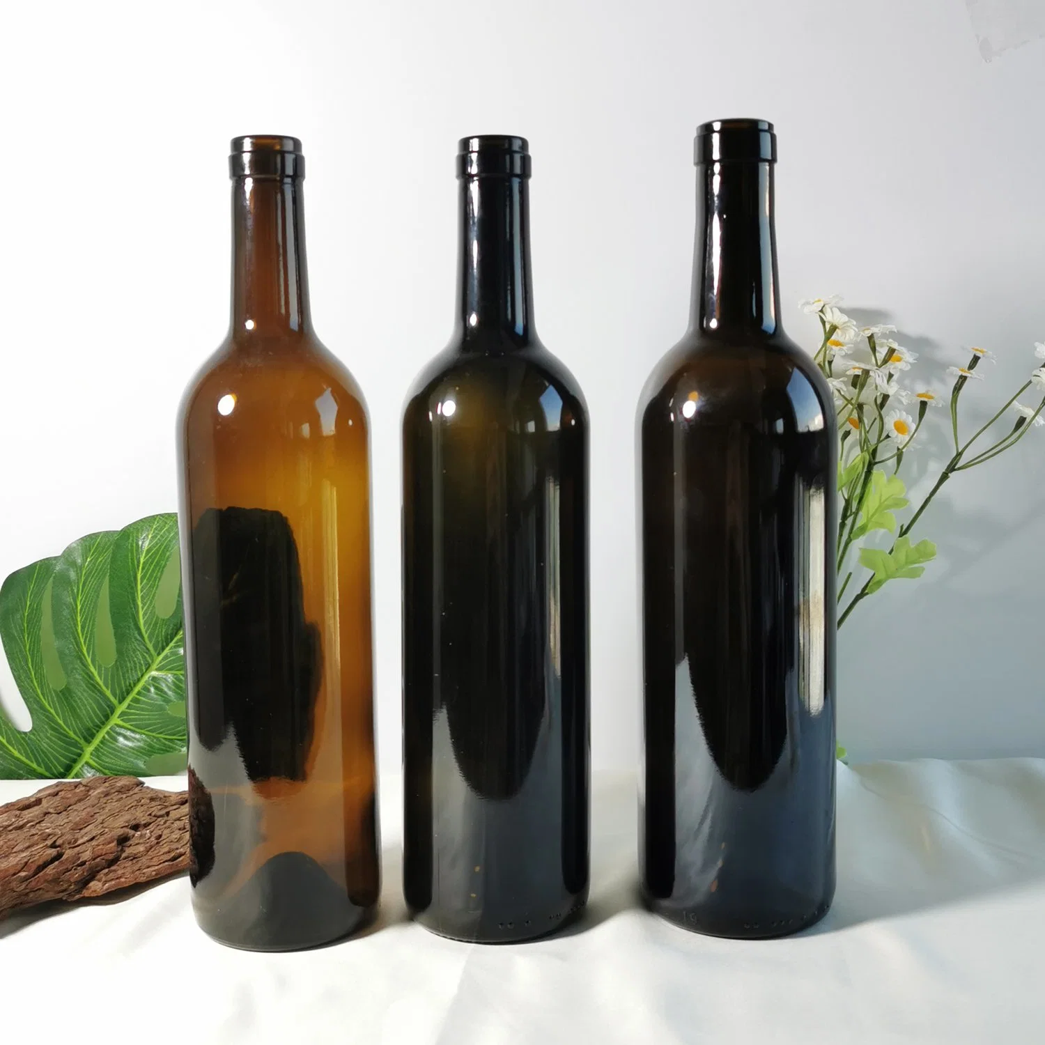 Fat Round Cylinder Dark Brown High Quality Glass Red Wine Bottles