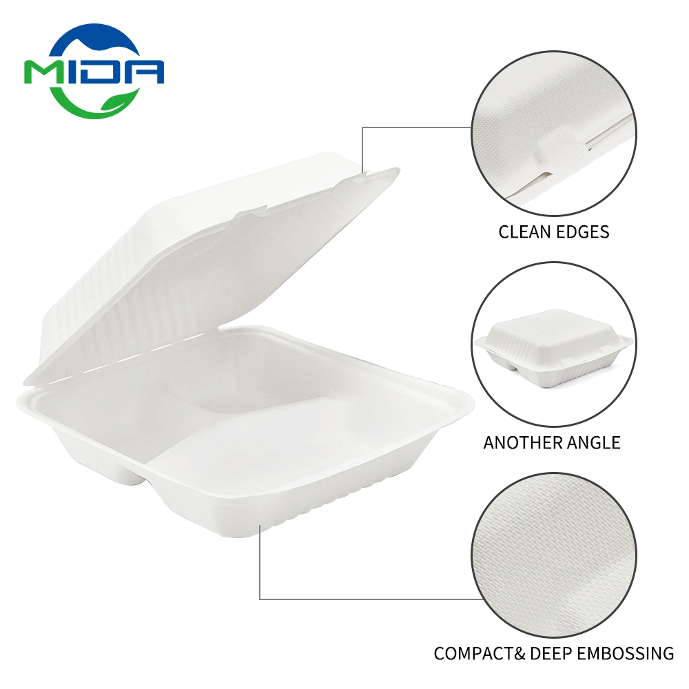 100% biodegradable desechable comida Takeaway 3-COM Embalaje Clamshell contenedor almuerzo Caja de papel