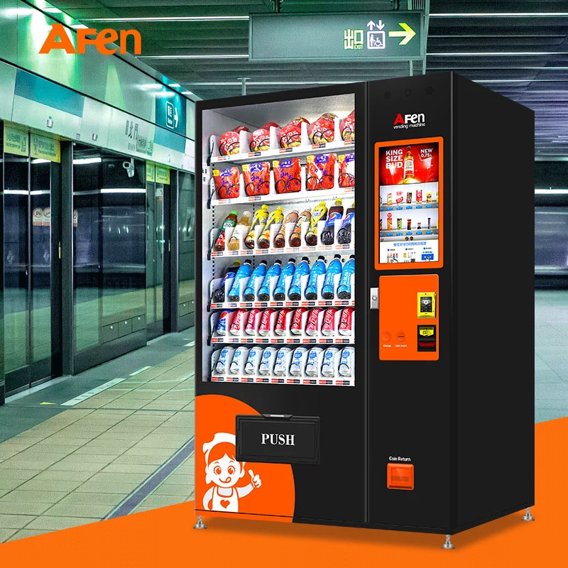 Afen máquina expendedora de gran capacidad de 22 pulgadas de pantalla táctil de la máquina expendedora de bebidas snacks