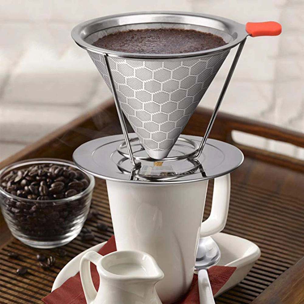 Support pour cafetière en acier inoxydable réutilisable Amazon Metal mesh Strainer Égouttoir à café avec couvercle pour verser sur filtre