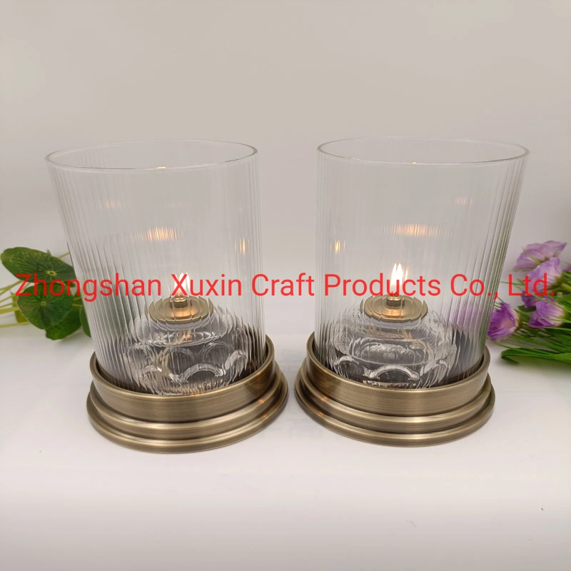 Hardware Metal Candle Holder with Striped Glass Tube