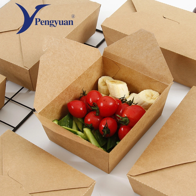 Wholesale Disposable Printed Kraft Paper Box Noodle and Salad Takeaway Food Container
