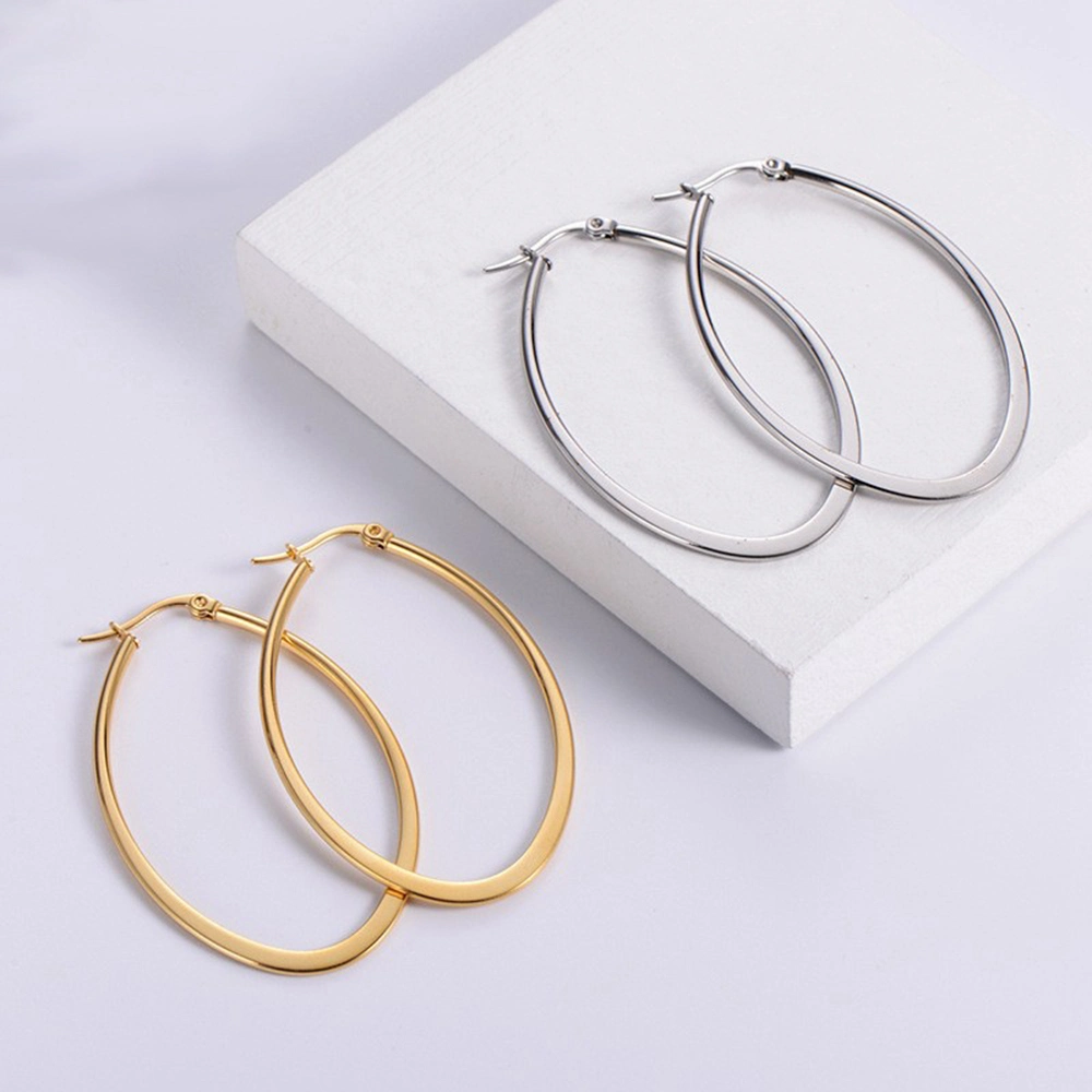 18K ouro aço inoxidável womens jóias da moda exagerada Geometric Brincos ovais da Big Hoop