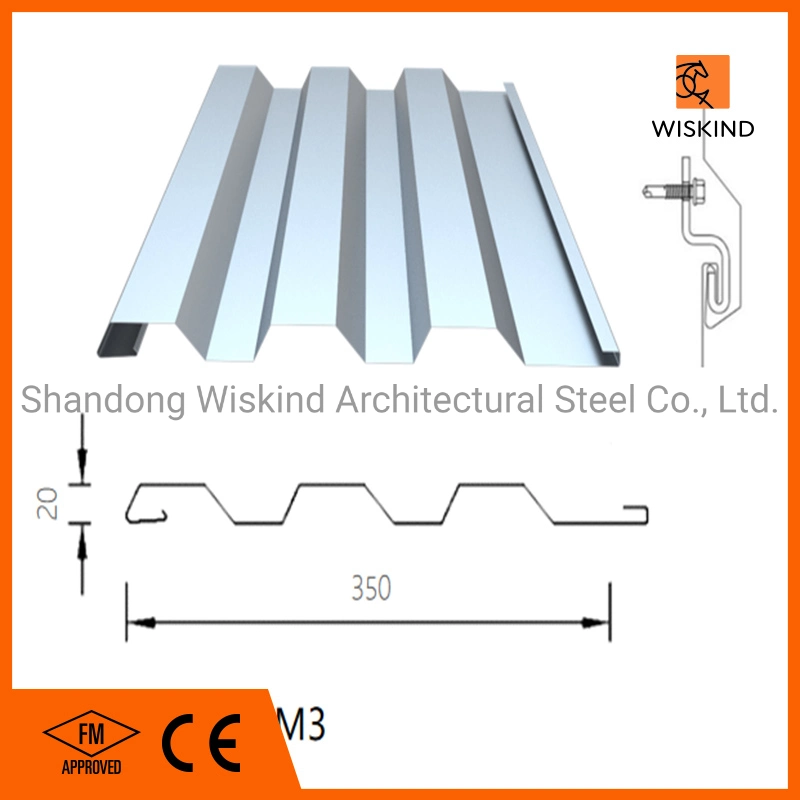 FM Approval Metal Building Material of Standing Seam Roofing Sheet with Waterproof and Wind Resistant Performance