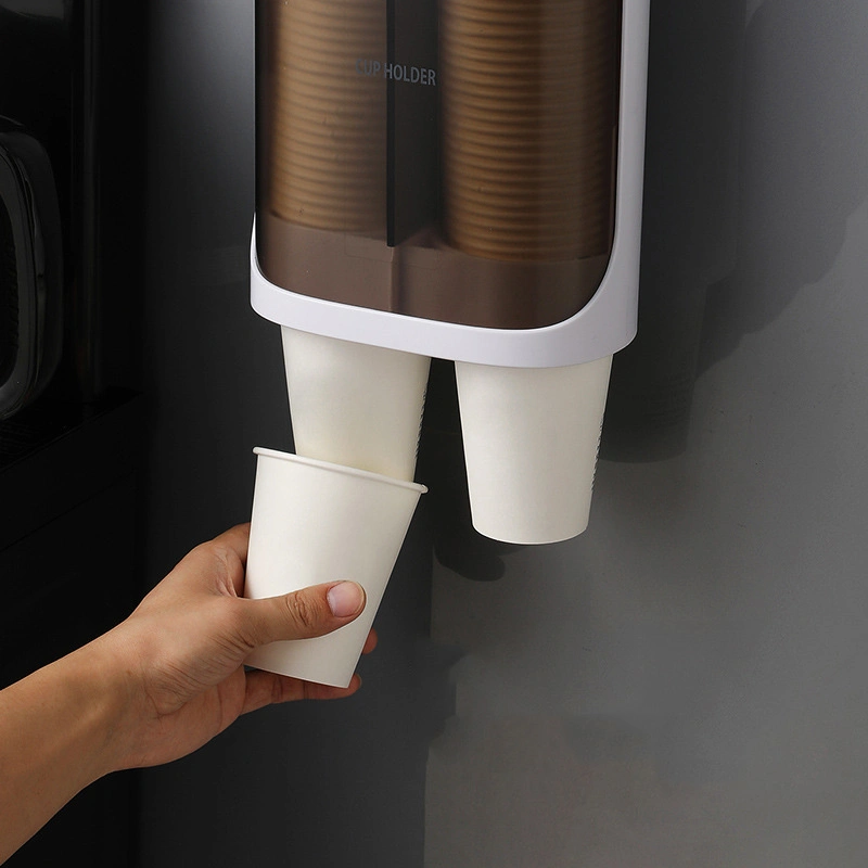 Water Cup Dispenser Disposable Plastic Cup Holder Punch-Free Wall Mount Cup Storage Organizer Wbb15929