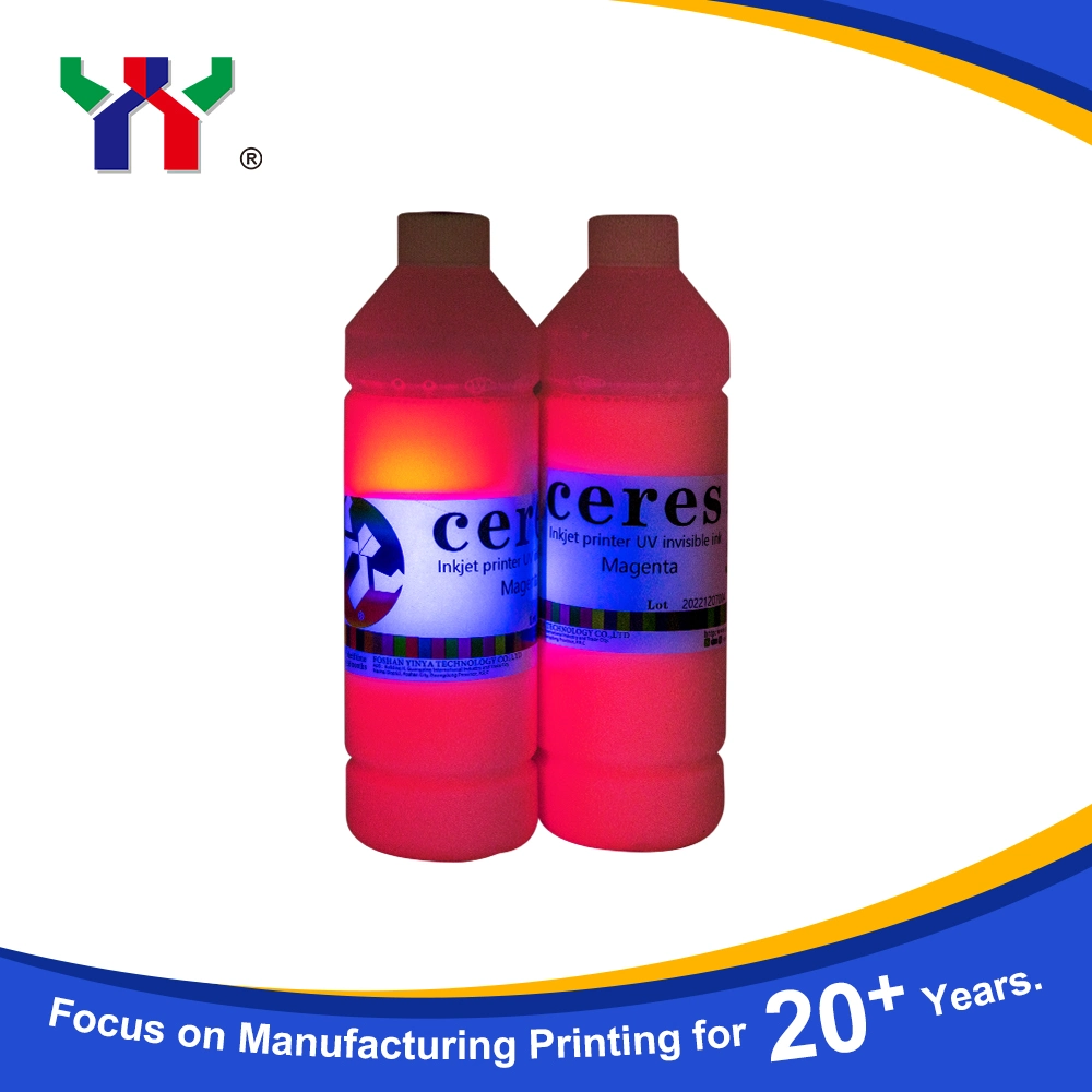 Venta en caliente Área de impresión Ceres tinta UV invisible a base de agua para impresora de inyección de tinta, de color incoloro a azul, 1L/botella