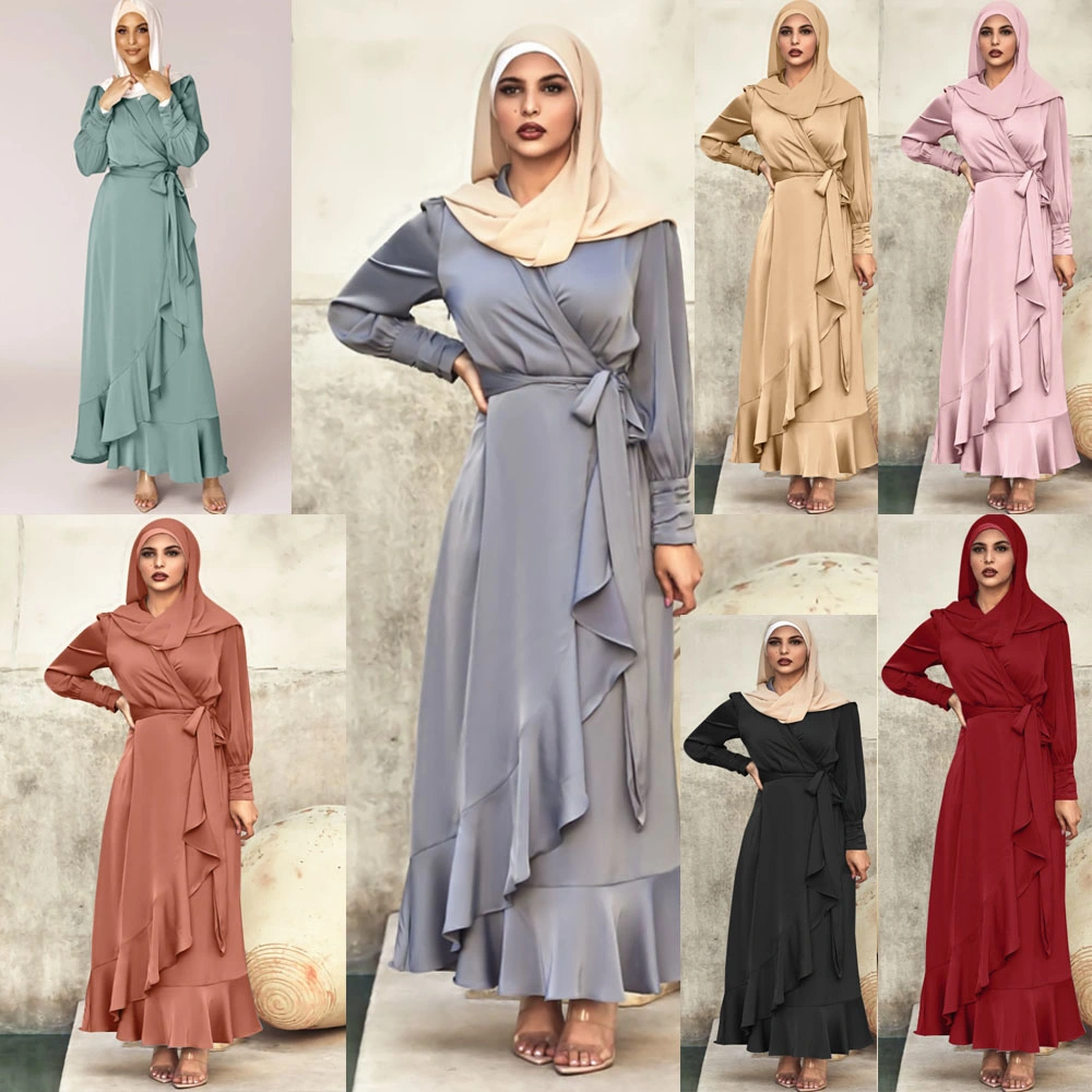 2022 Nuevo diseño de las mujeres Satén Damas viste la ropa al por mayor ropa Islámica musulmán en Turquía Dubai mujer modesta fábrica de vestimenta Precio Abaya