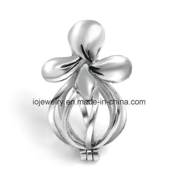 Custom 925 Sterling Silver Pearl Cage Design Floral Pendente