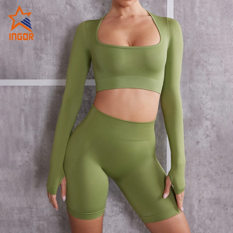 Ingor Sportswear Activewear Personalisierte Damenbekleidung Seamless Sport Langarm Crop Top Fitness-Bekleidung Für Fitness-Studios