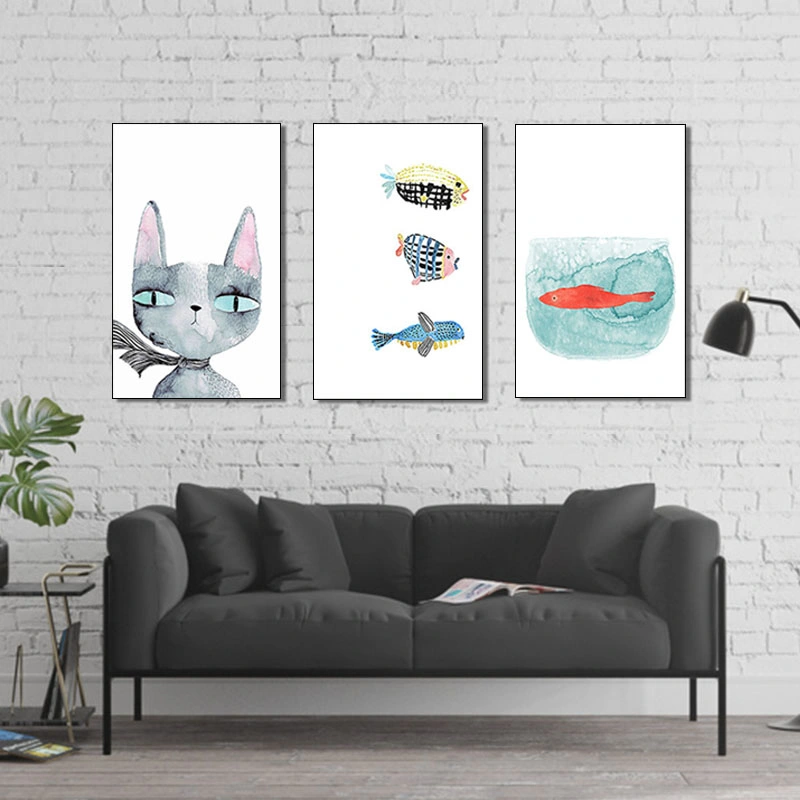 Custom Hotel Paintings Cat and Fish Design Canvas Prints