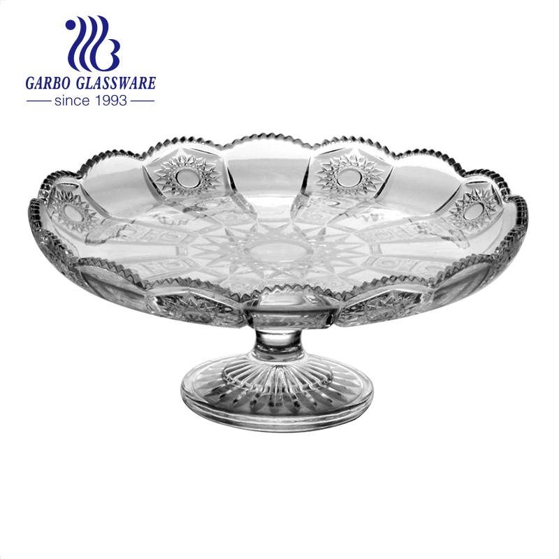 Plato de fruta de cristal tallado Premium con soporte para Decoración de la casa uso de la Mesa de Hotel