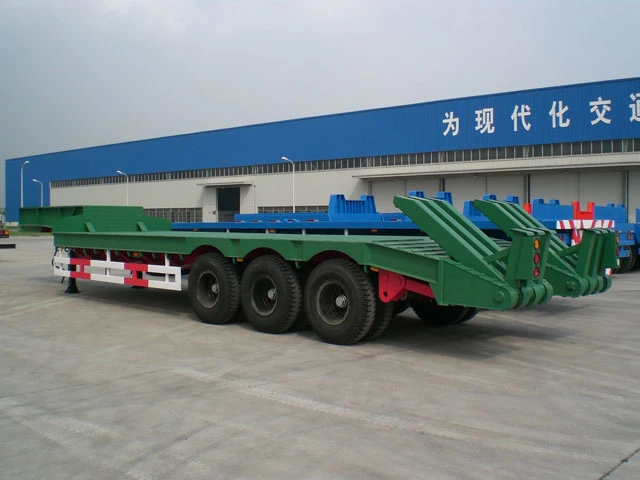 3 Axle Lowbed 80t Ton Front Loading 40FT 13m 16m Container Lowbed 70 Tons 4 Axles Low Bed Lowboy Semi Trailer