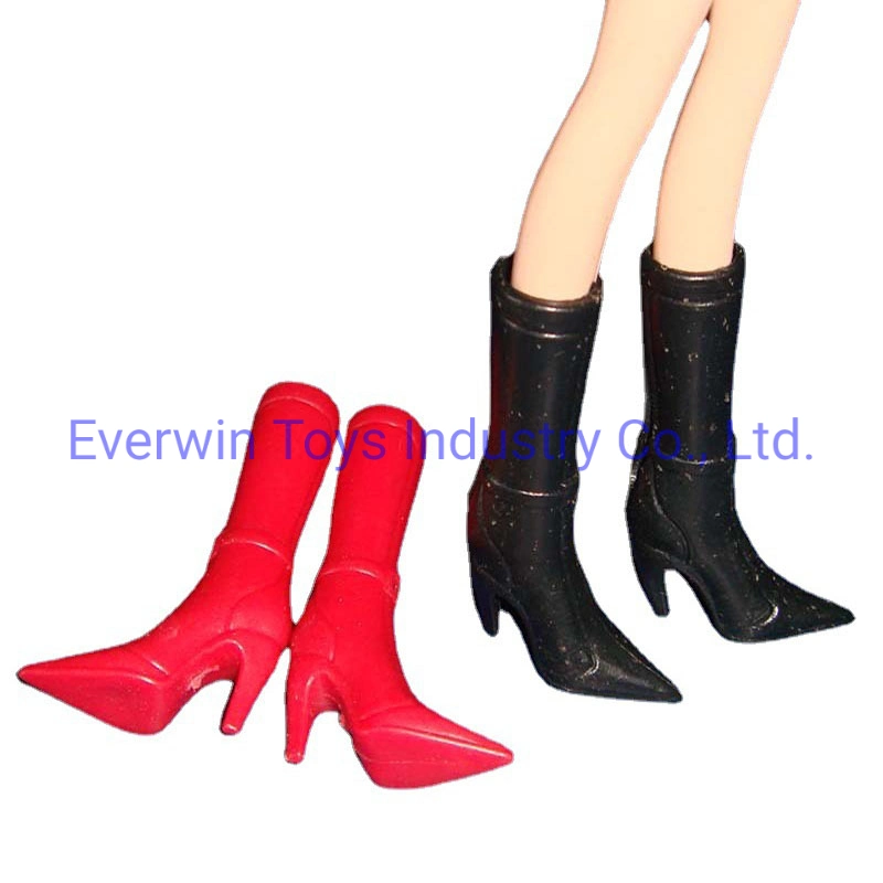 Factory Supply Plastic Toys Doll Accessory Black PVC Boots Dolls Shoes