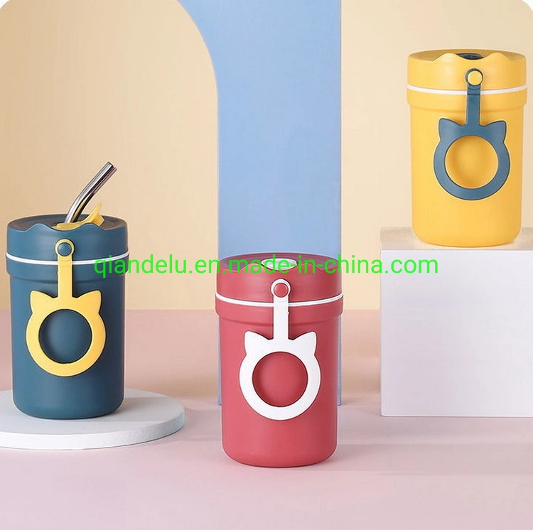 Amazon Hotsale 2022 PP Wholesale/Supplier High quality/High cost performance  Custom Logo Plastic Coffee Cup Mug with Straw Handle Mug and Wheat Spoon and Decoration Handle