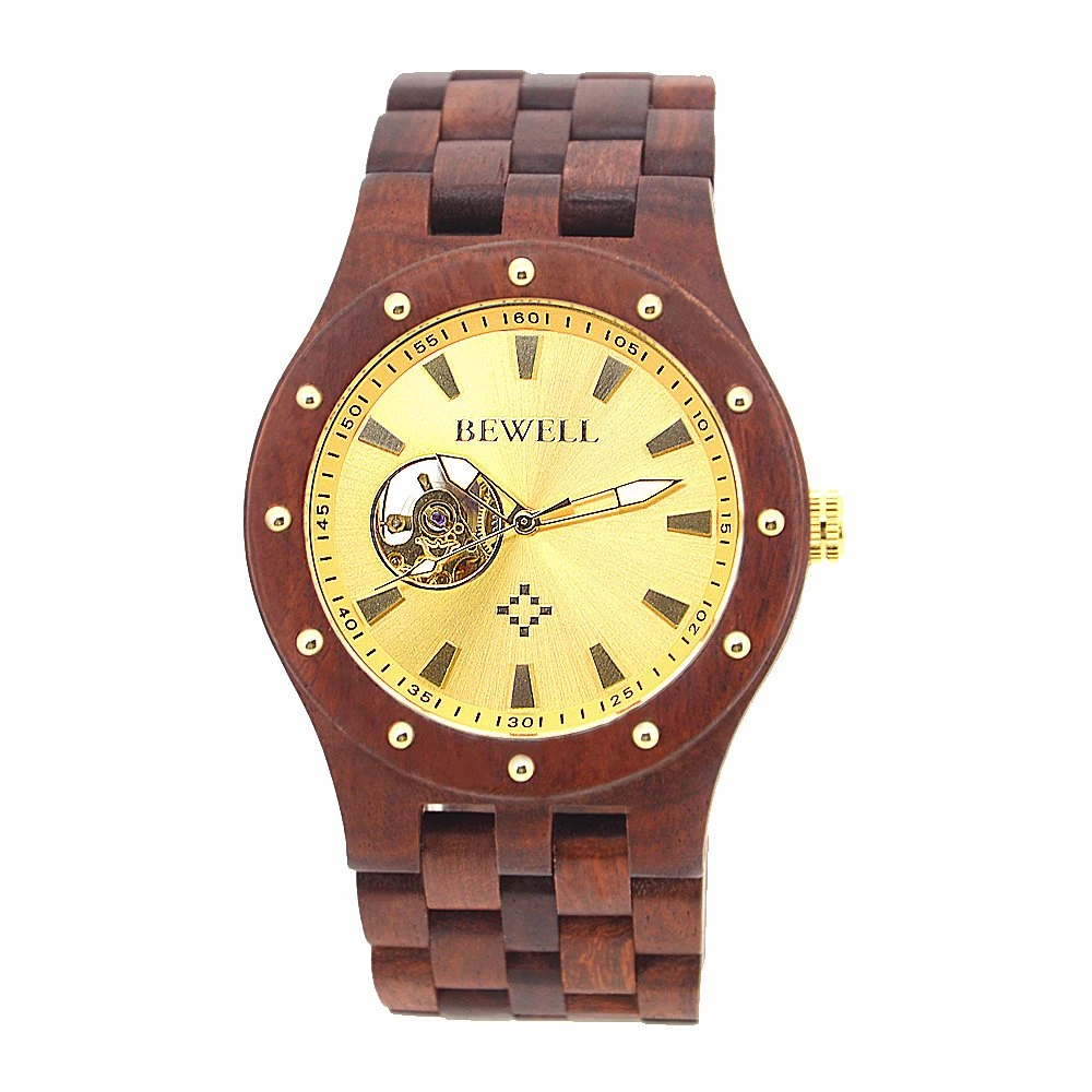 Fashion Wooden Watch with 100% Natural Red Sandalwood Handmade Automatic Mechanical Wood Watches