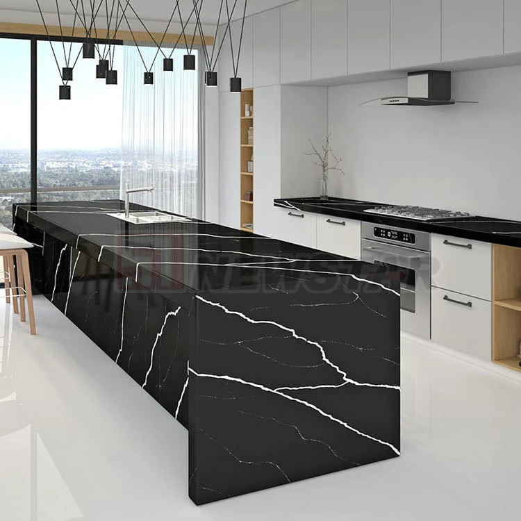 Badezimmer Vanity Top Absolute Black Quartz Stone Slab Custom Quartz Arbeitsplatten