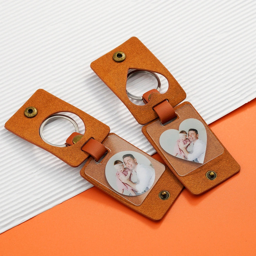 Personalized Commemorative Round Heart Acrylic Photo Leather Keychain Factory Wholesale/Supplier