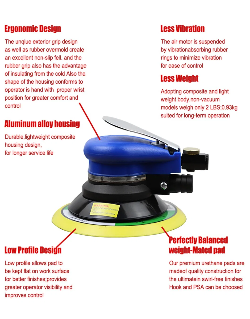 Obbl Mini Air Angle Sander Pneumatic Polishing Grinding Machine Sanding Pad Polisher Power Tools