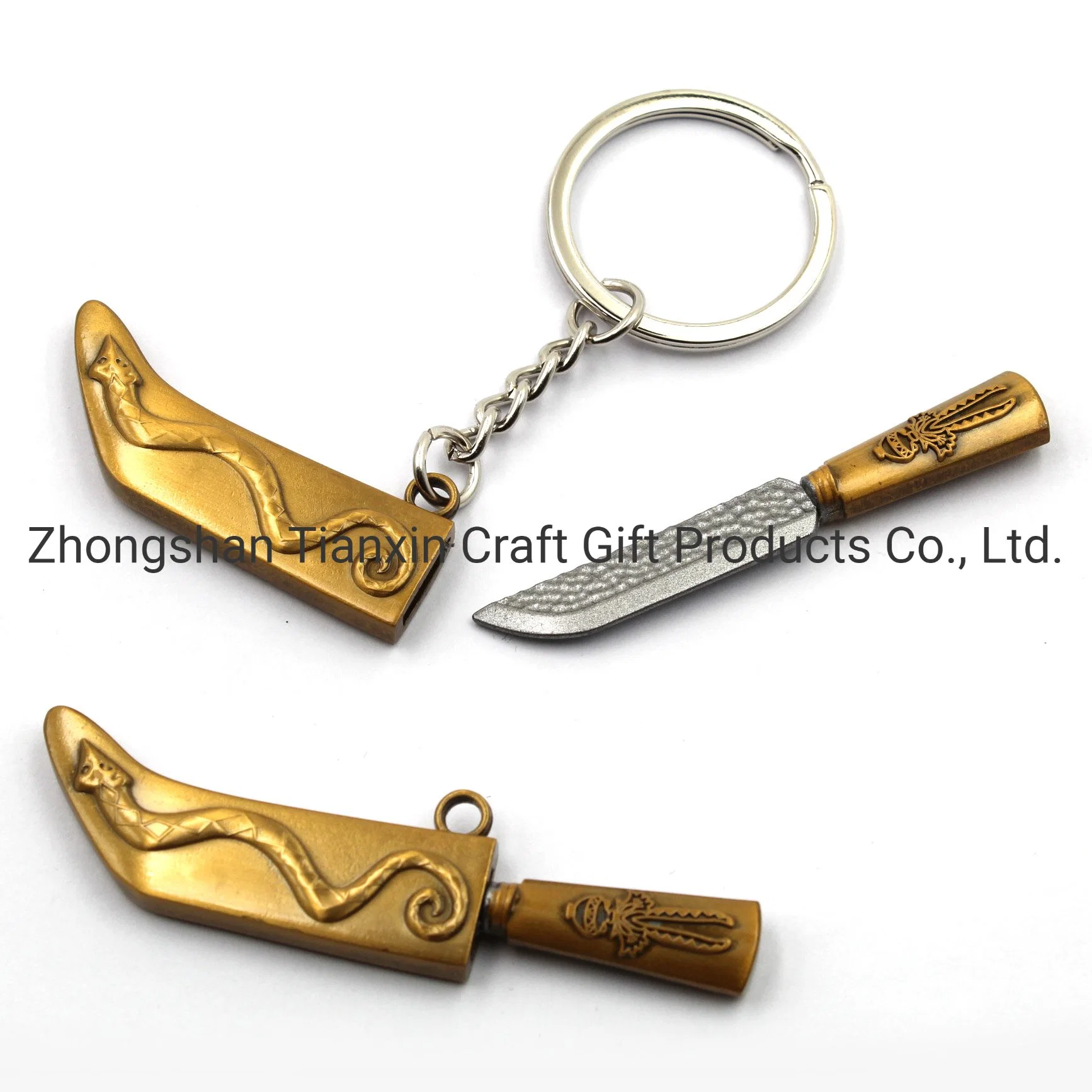 Personalizar la forma de cuchilla de metal Llavero de diseño en forma de cuchilla del modelo de arma de colgante Llavero de metal Llavero extraíble Knife-Like