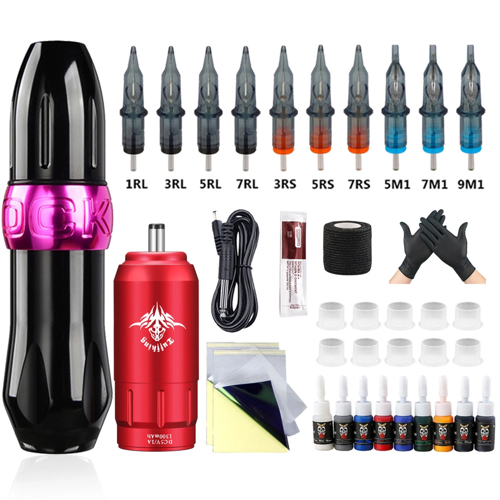 Kit de tatouage sans fil avec mini-cartouche d'alimentation de batterie Pince à sertir rotative pour stylo de tatouage rotatif à aiguille