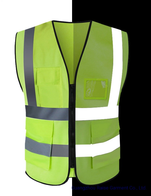 Colete de segurança refletivo Hi-Vis com bolsos múltiplos para trabalho por atacado.