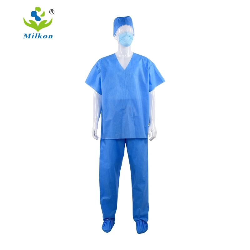 Medical Nonwoven Disposable Scrub Suits V Neck T-Shirt with Short Sleeves