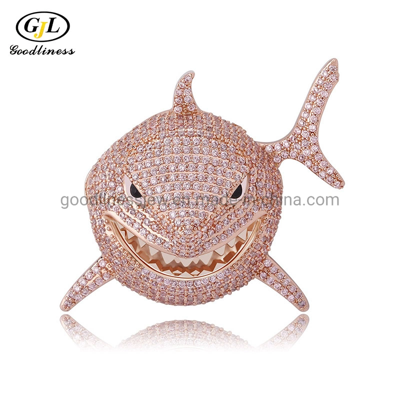 New Iced out Bling Full Cubic Zircon Shark Pendant Necklace Fashion Star Designer Hip Hop Jewelry