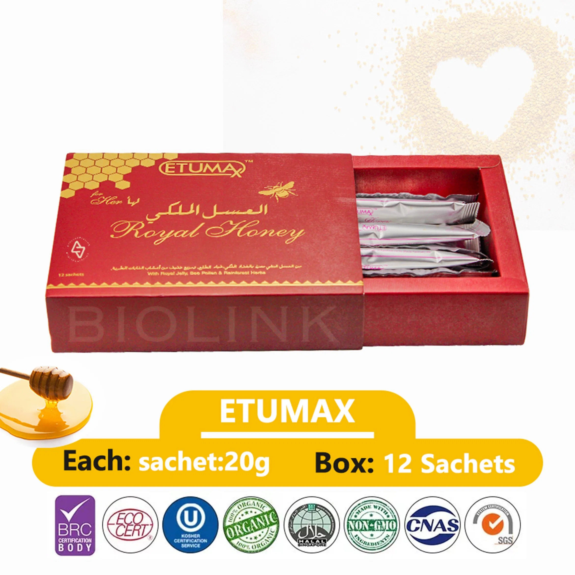 Mejorar Stamina Etumax Royal Honey poder destructivo Miel con Tongkat Ali 12 Sachets-20g