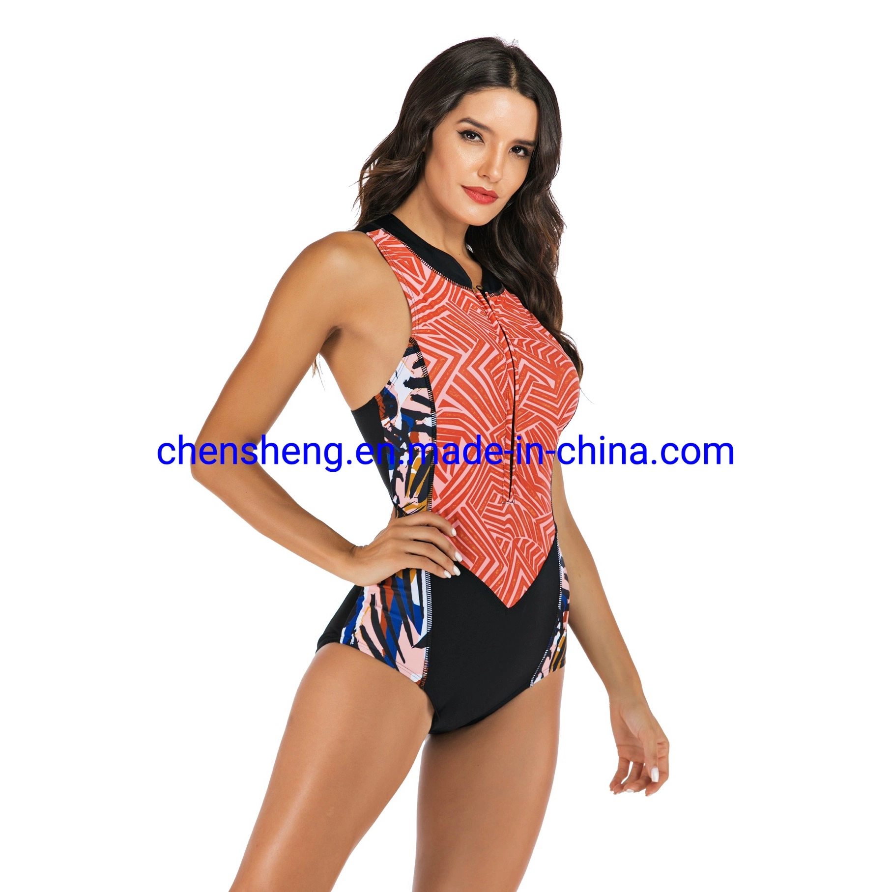 One Piece Swimsuit V Neck Swimwear Women Print Floral Bathing Suit Surfing Wear for Boat Fishing