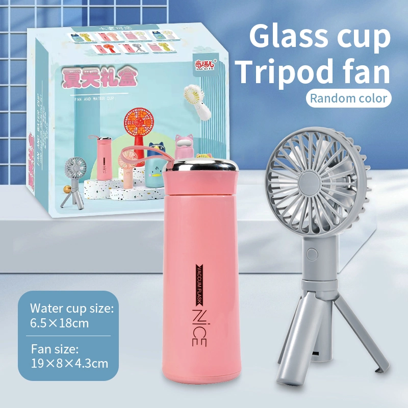 Glass Water Cup Set Tripod Handheld Mini Fan