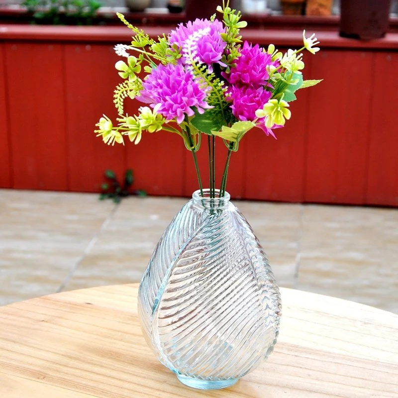 Leave Shape Creative Design Art Clear Decoration Glass Flower Vase