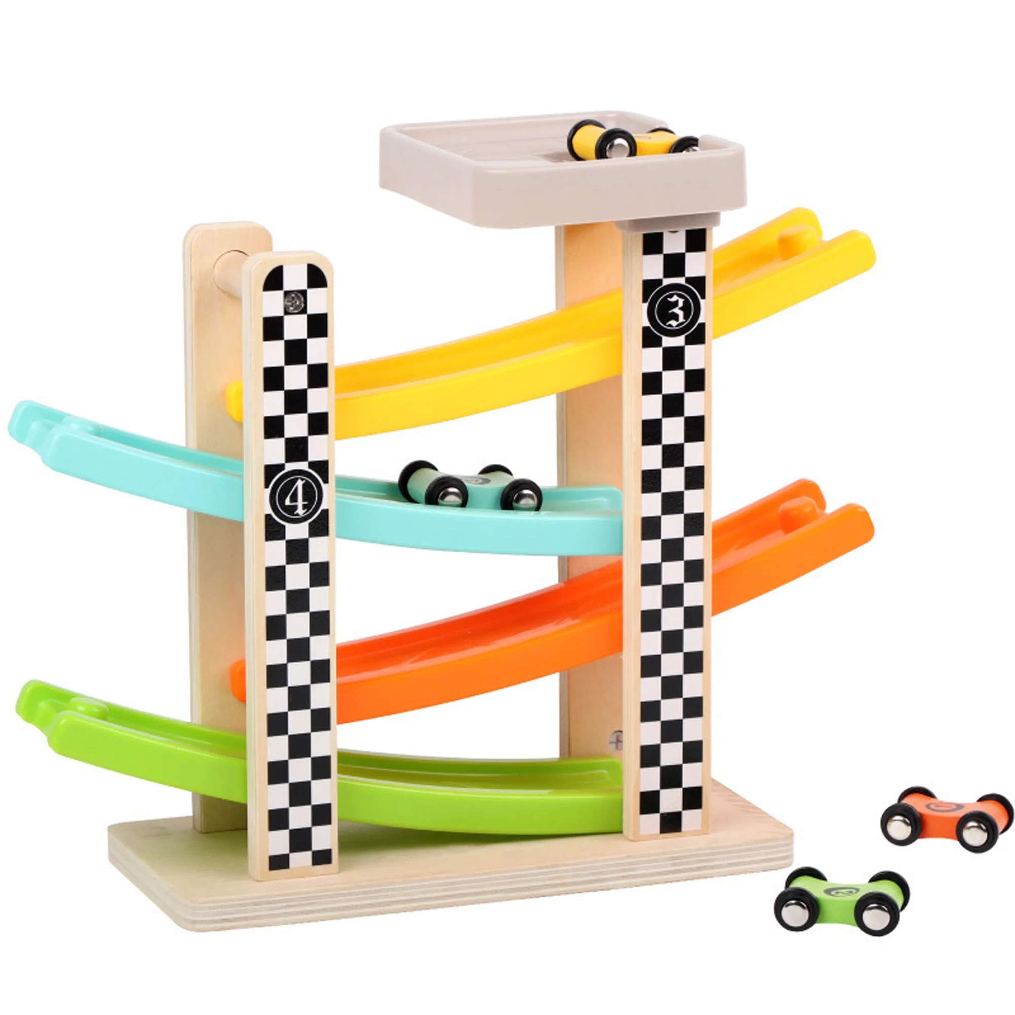 Ramp Racer with 4 Mini Car Toddler Toys for 1 2 Year Old Boy and Girl Gifts Wooden Race Track Car