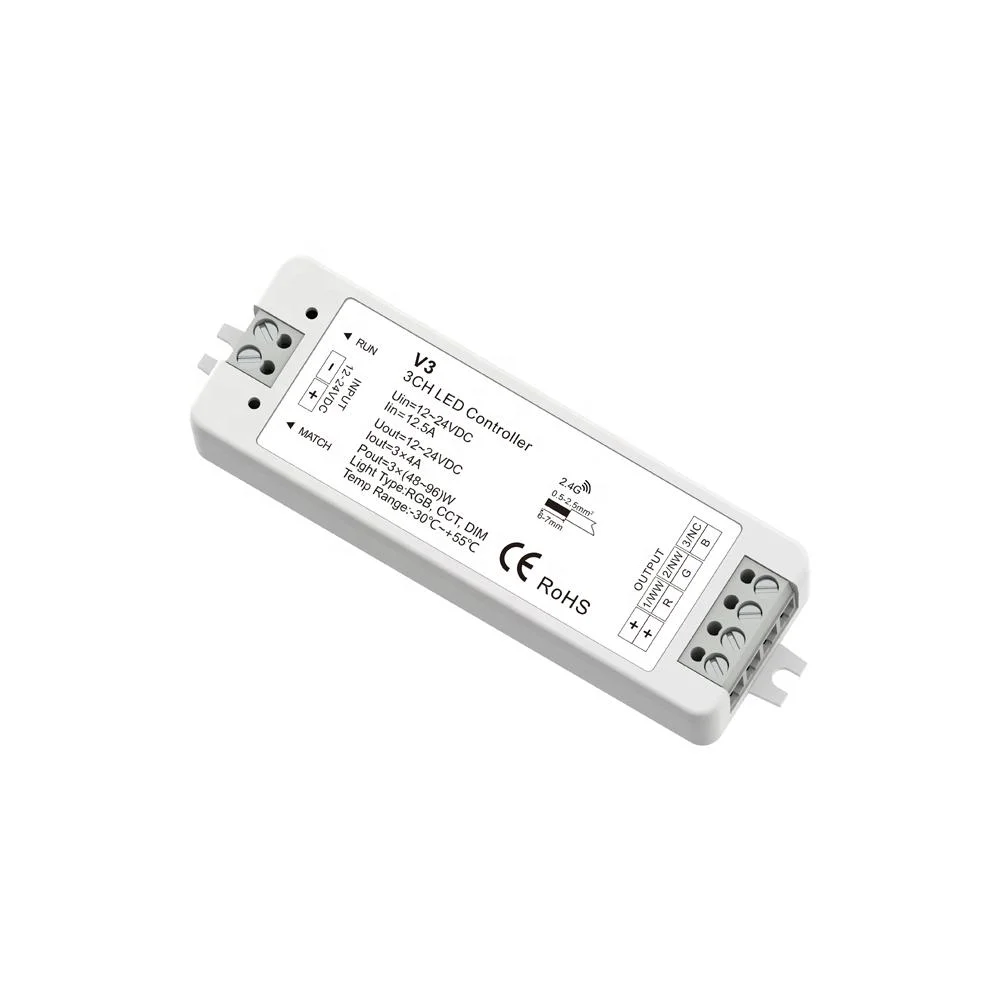 144-288W 12-24V RGB LED Controlador de faixa com controlo remoto sem fios RF 3CH REÓSTATO LED tecla sensível ao toque