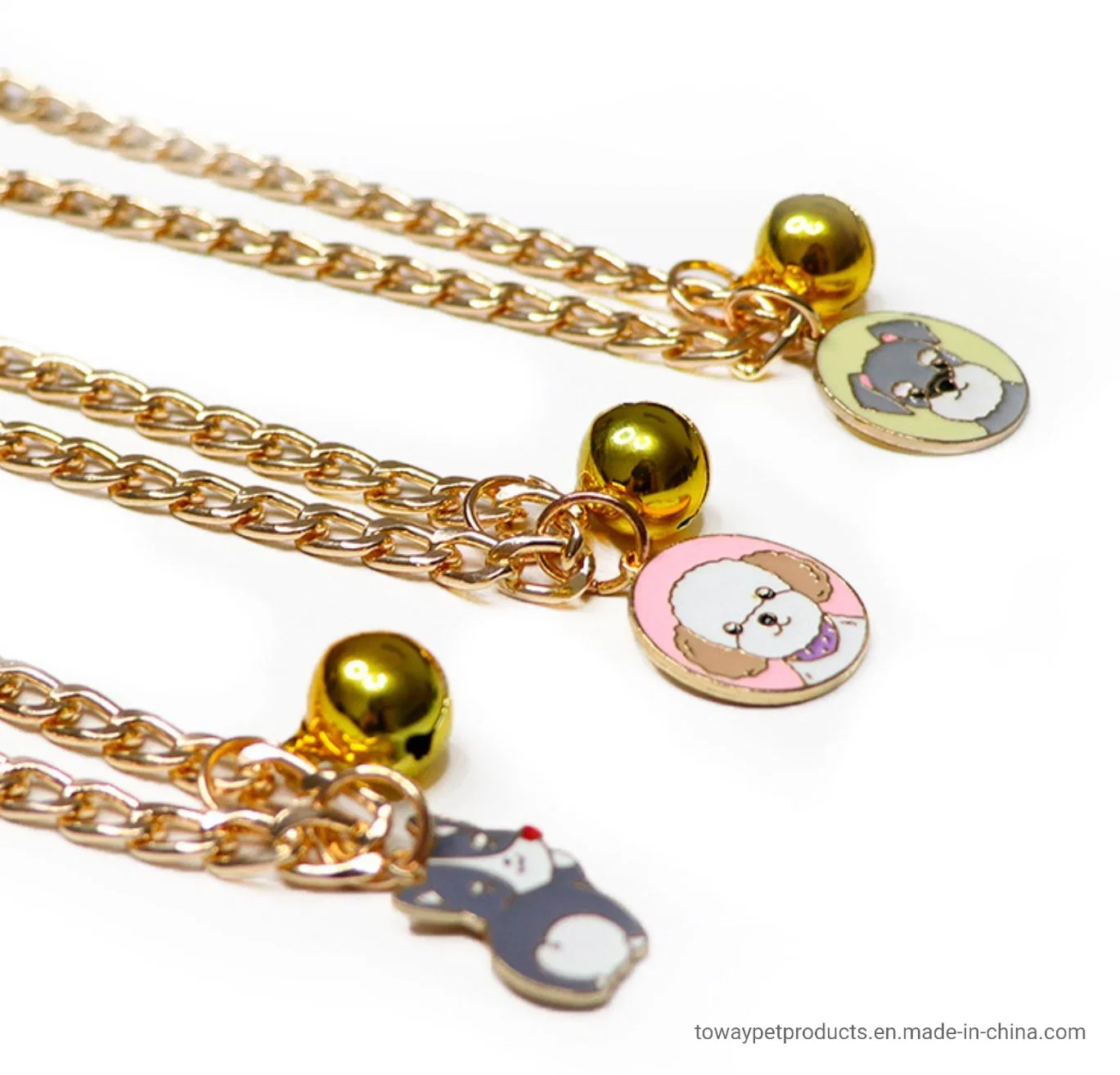 Trendige Hundeteller Ketten Golden Pet Design Label Metallketten