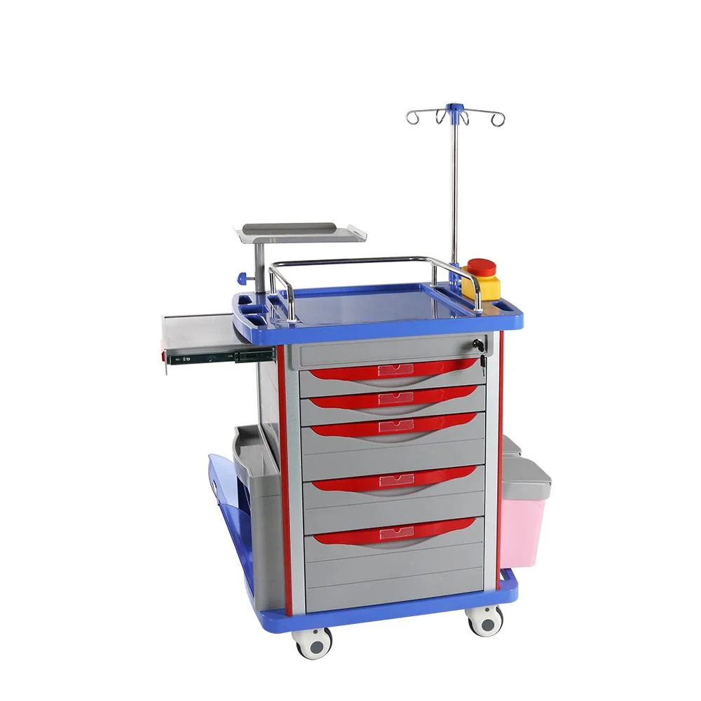 Hospital Furniture ABS Plastic Emergency Medication Medical Cart Emergency Treatment Trolley on Wheels