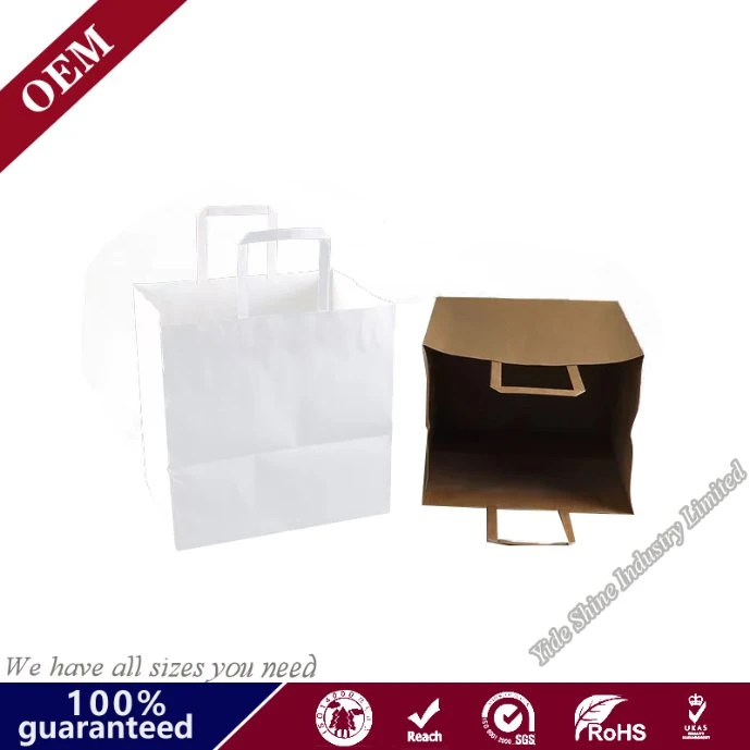 Blanc Marron Sac de papier Kraft a accepté l'impression du logo au format personnalisé avec poignées torsadées plat à l'intérieur