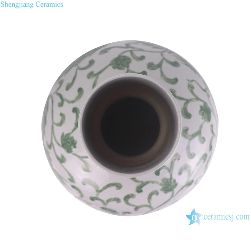 Chinese Dragon and Phoenix Pattern Green and White Color Ceramic Ball Globular Vase