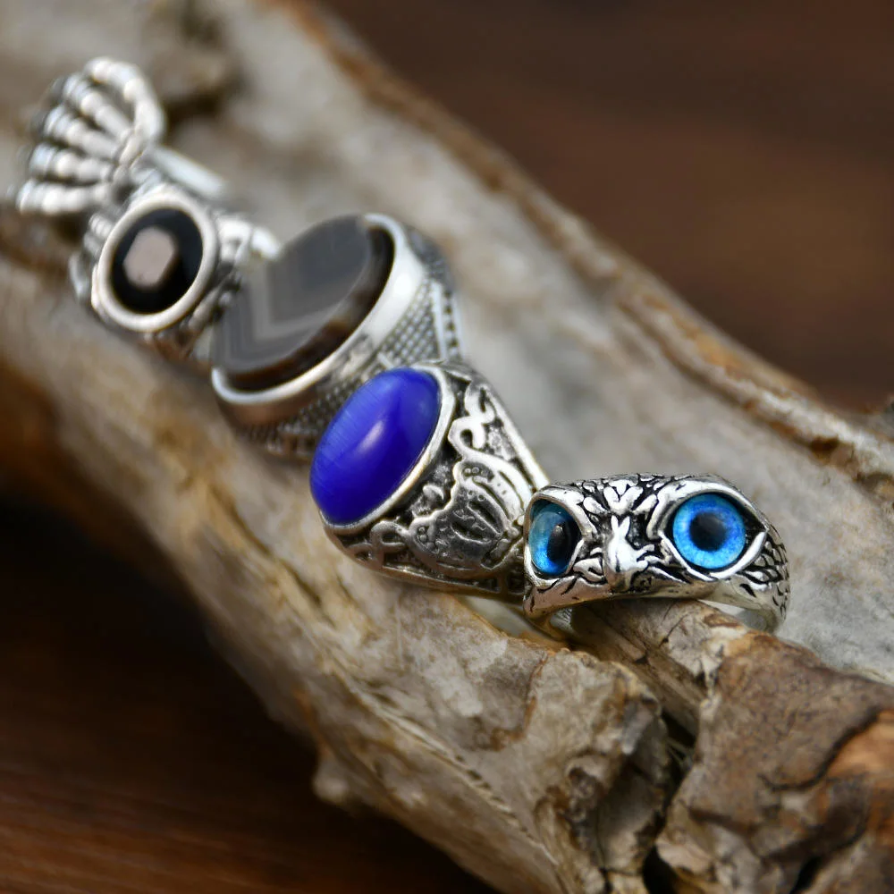 Vintage Silver Ring Set Antique Gemstone Owl Snake Butterfly Turquoise Rings