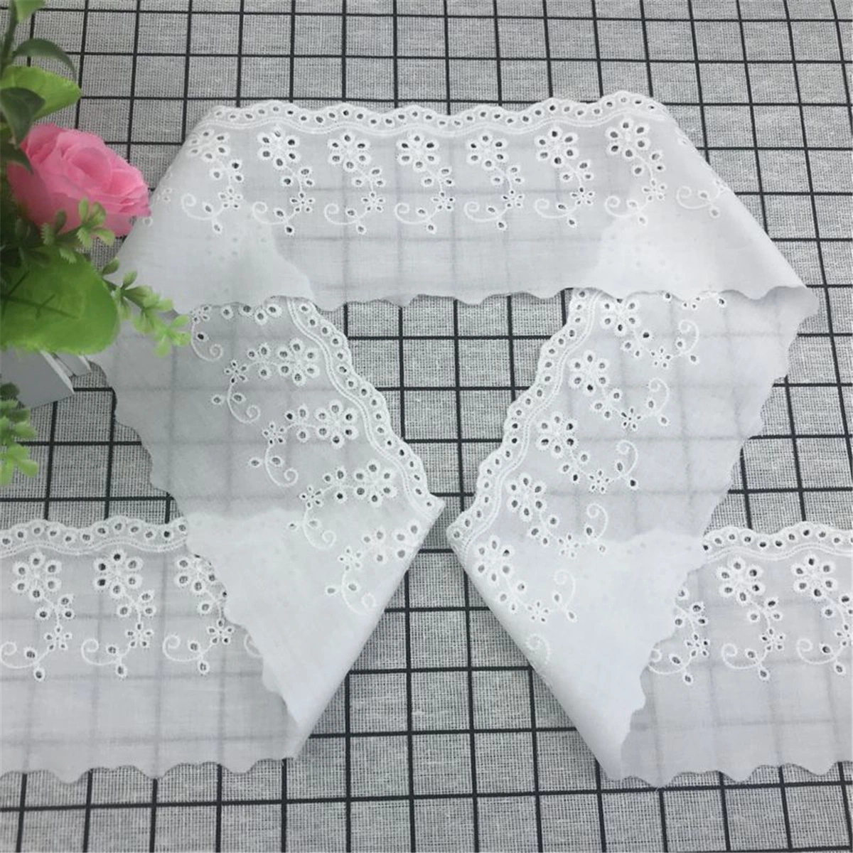 High quality/High cost performance Custom Lace Punched Embroidered Barcode Cuff Neckline Accessories Hollowed out Flower