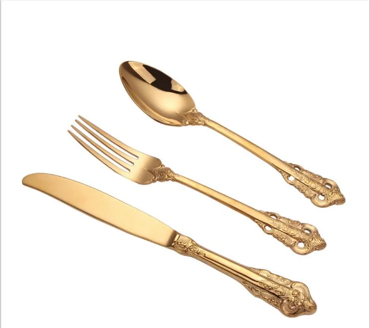 Luxury Royal Flatware Set exquisita cocina de acero inoxidable Cubertería Juego de Regalo Especial Retro Baroque Tableware Juego de cuchillo de cuchara