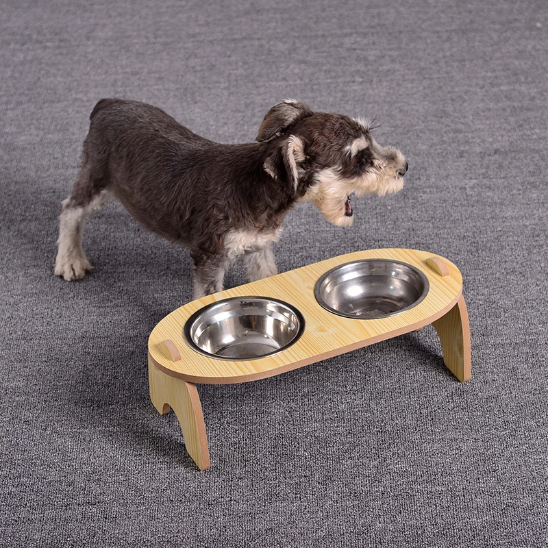 La sublimación de madera soporte de acero inoxidable de alimentación de Perros de Agua recipiente de comida de perro perro elevados tazones