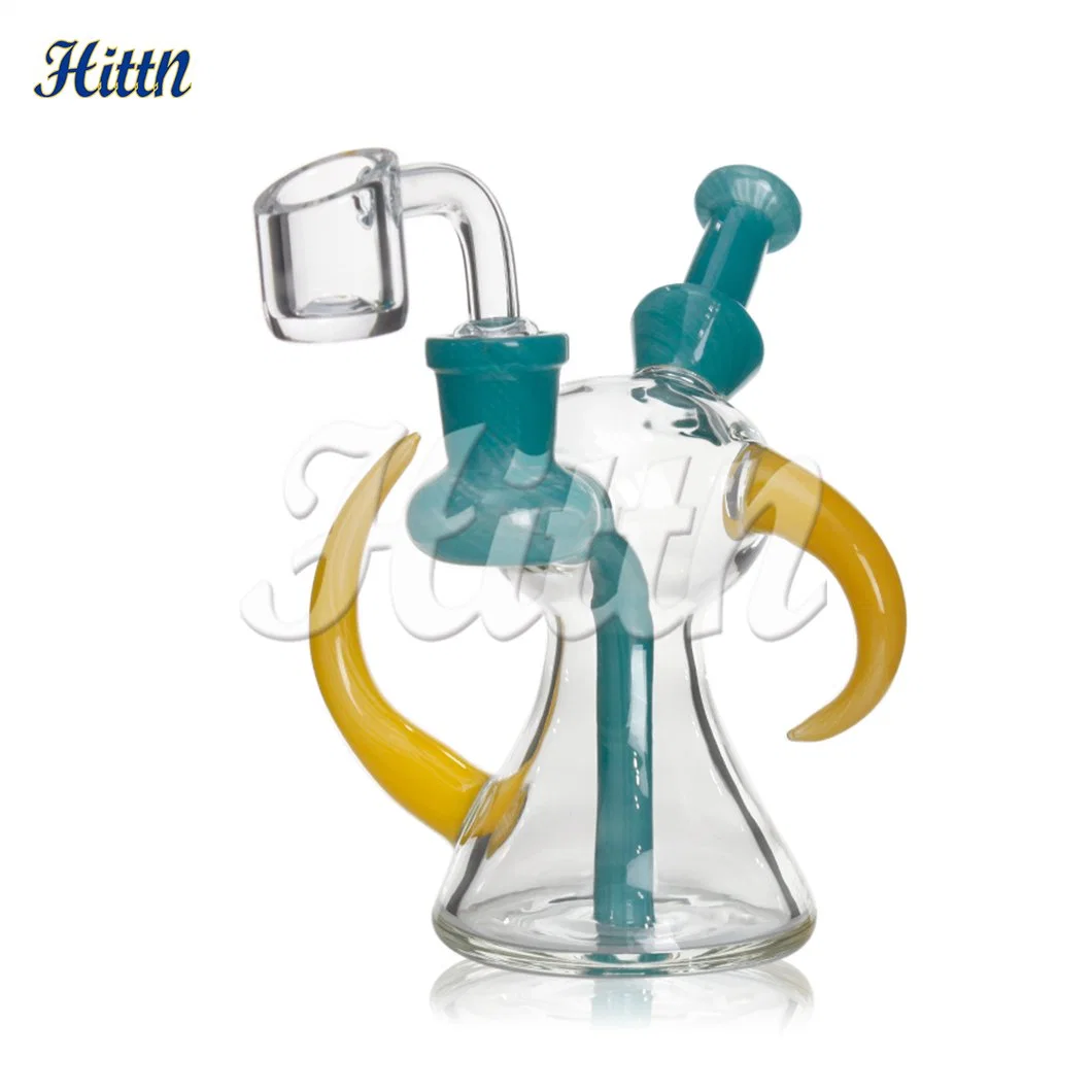 Fábrica Mixed Colors 5,3 pulgadas Horn Design Mini Smoking Pipe 14mm Banger de Cuarzo vidrio tubo de agua aceite DAB Rig