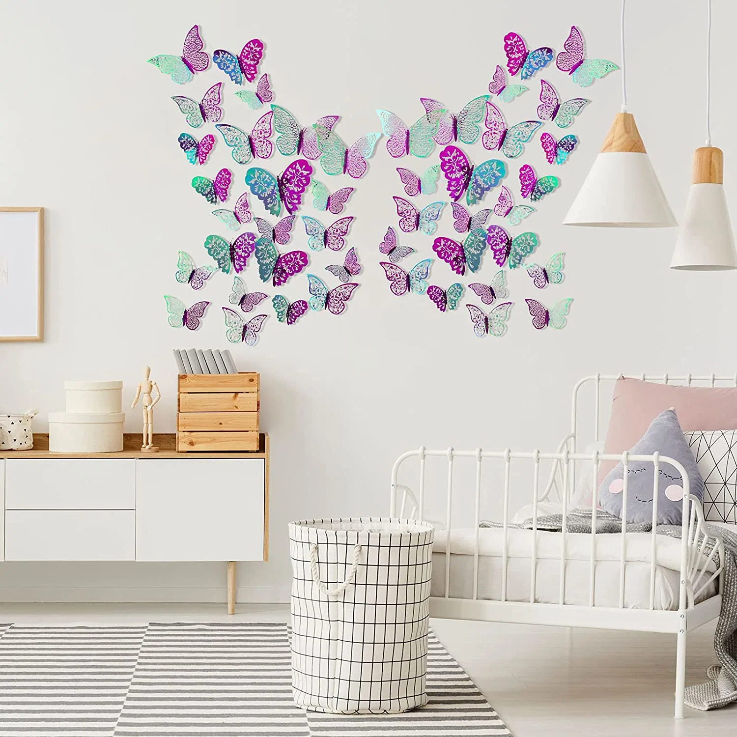 72 piezas 3D Butterfly Wall Art Sticker Set 3 tamaños Para el hogar del cuarto vivero Oficinas del salón niños dormitorio Cuarto de baño Living Decoración de la habitación (púrpura holográfico)