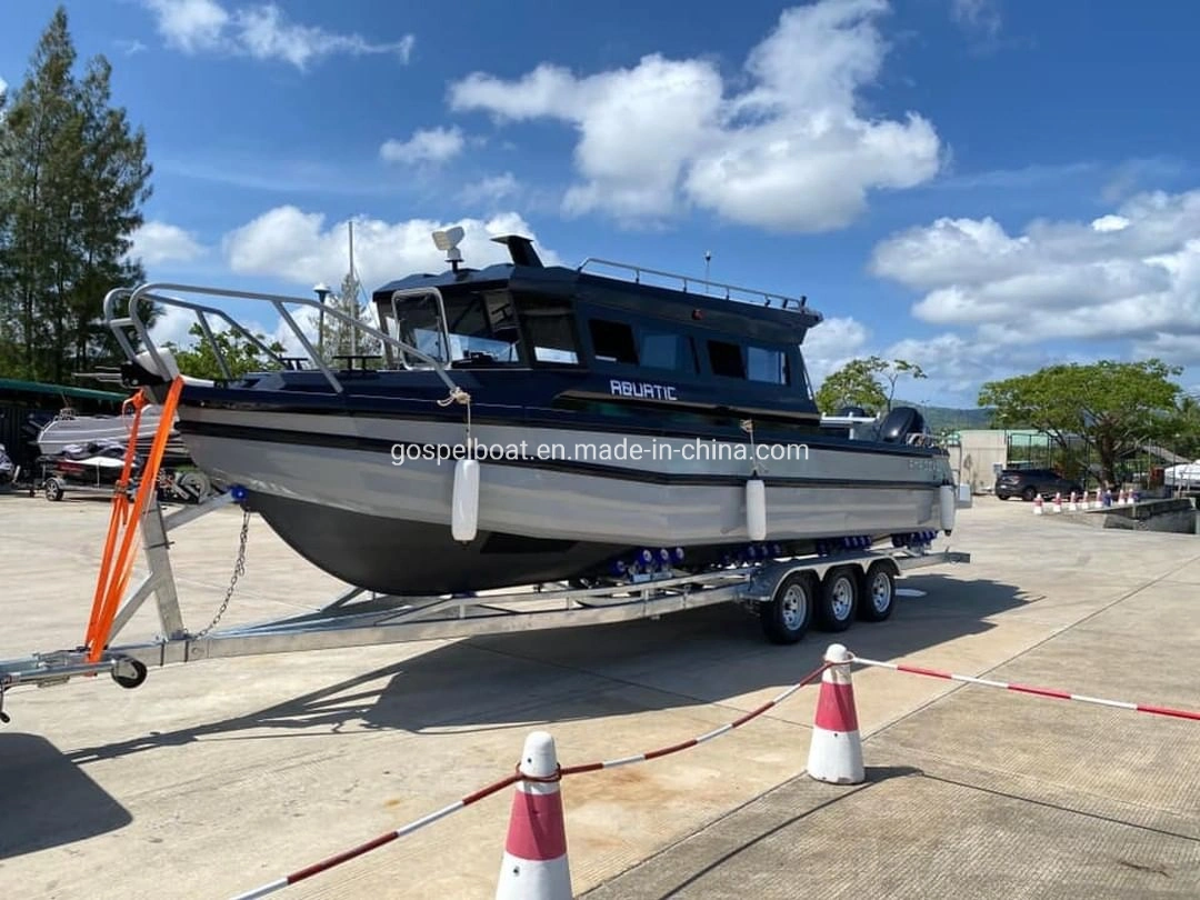 Comercio al por mayor barco de pesca fábrica de aluminio-29.5FT artesanal Pesca barcos de aluminio de fácil Cabin Cruiser Pontoon Boat