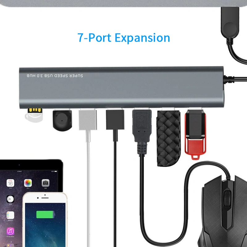 High quality/High cost performance  7-Port USB 3.0 Aluminum Hub Reversible with Power Adapter